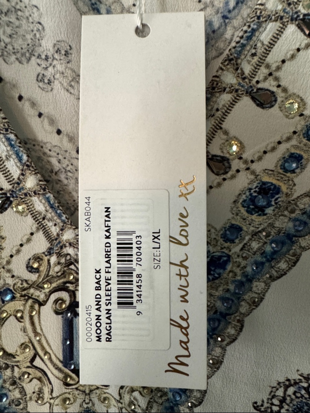Camilla Embellished Flared Raglan Sleeve Kaftan in Blue & Cream NWT - Picture 2 of 11